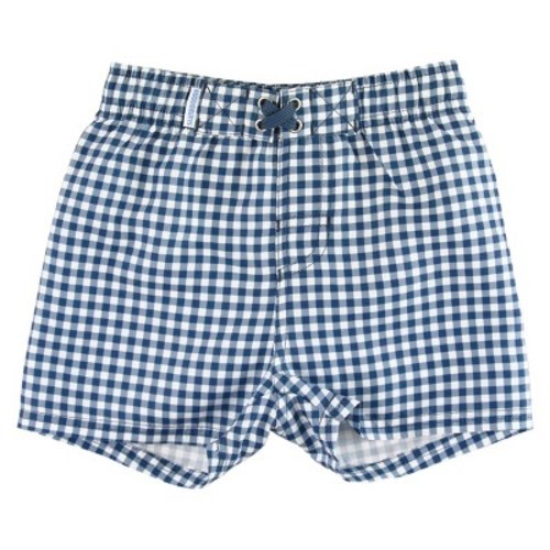 RuggedButts Boys Swim Trunks - Navy Gingham, Size : 6-12 Months
