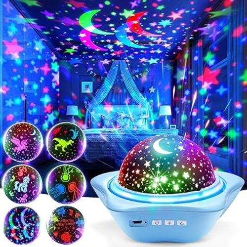 One Fire Night Light for Kids Toys, 96 Lighting Modes Star Projector 360° Rotating+6 Films Kids Night Light Projector, Rechargeable Lamp for Bedroom, Stars for Ceiling Projector for Bedroom Decor