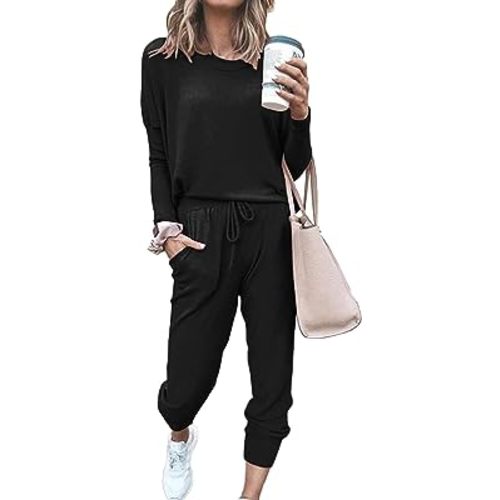 PRETTYGARDEN Women's Fall 2 Piece Lounge Outfit Long Sleeve Crewneck Pullover Tops High Waisted Pants Set Tracksuit
