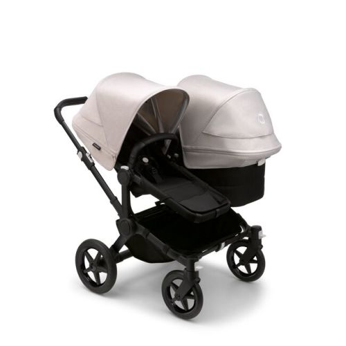 Bugaboo Donkey 5 Duo bassinet and seat stroller black chassis, midnight black fabrics, misty white sun canopy