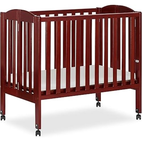 Dream On Me 2 in 1 Portable Folding Stationary Side Crib in Cherry, Greenguard Gold Certified , 2 Piece Set