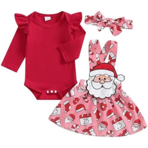 FIOMVA My First Christmas Baby Girl Outfit Newborn Romper Skirts Set Fall Winter Infant Christmas Dress Overall Clothes