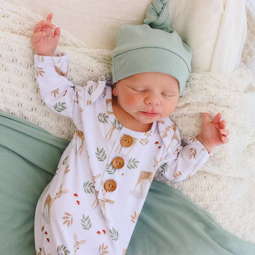 Finley's Fawn Newborn Baby Knot Gown & Hat