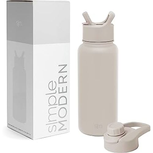 Simple Modern Water Bottle with Straw and Chug Lid Vacuum Insulated Stainless Steel Metal Thermos Bottles | Reusable Leak Proof BPA-Free Flask for Sports | Summit Collection | 32oz, Almond Birch