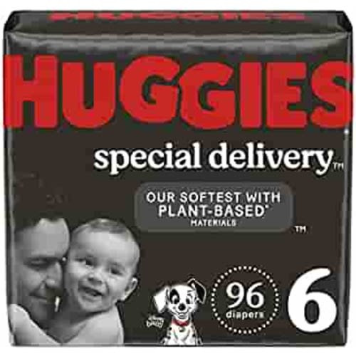 Hypoallergenic Baby Diapers Size 6 (35+ lbs), Huggies Special Delivery, Fragrance Free, Safe for Sensitive Skin, 96 Ct
