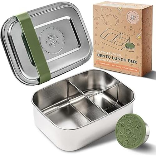 Everusely Small Stainless Steel Bento Box Kids - 27 oz Toddler Lunch Box Stainless Steel, Metal Lunch Box for Kids, Metal Lunch Container, Stainless Steel Lunch Box For Kids, Bento Box Stainless Steel