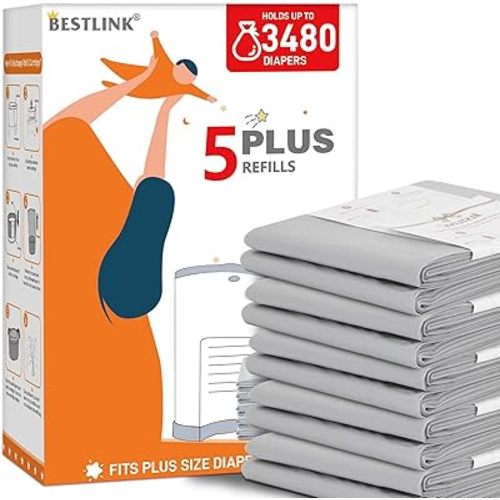 5 Pack Refills Compatible with DEKOR PLUS Diaper Pails | 20% Extra Length Diaper Pail Refill Bags Liners Holds 3480 Diapers | Ultimate Odor Control with Baby Scented