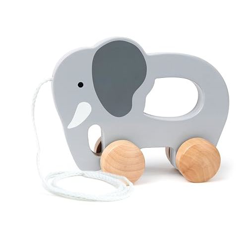 Hape Wooden Elephant Pull-Along Baby Toy| Early Learning Push and Pull Toys for Toddlers Age 1 Years and Up