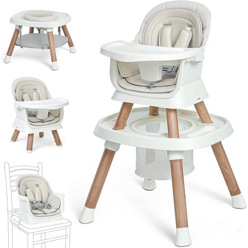 Baby High Chair, 14 in 1 Convertible Highchair for Babies & Toddlers, Booster Seats with Tray, High Chairs with Baby Activity Center (Wood Grain)