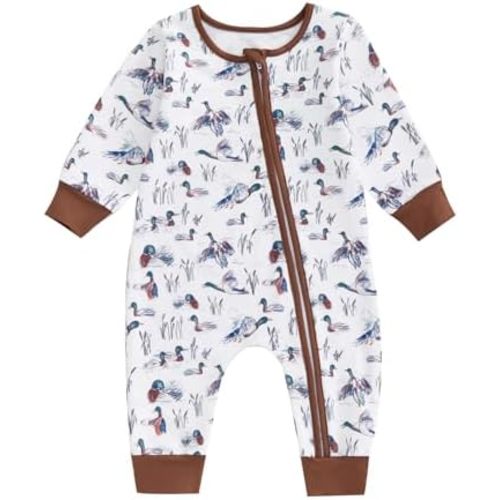 Infant Baby Boy Girl Mallard Duck Romper Jumpsuit Long Sleeve Zip Up Duck One Piece Overalls Hunting Baby Clothes