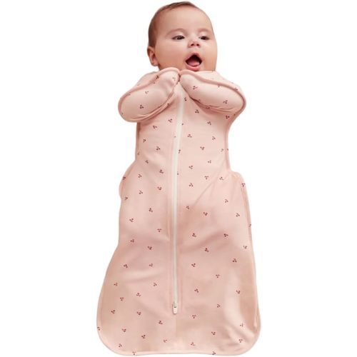 Love to Dream Swaddle Up Bamboo, Arms Up Position, Soft and Luxurious 100% Viscose from Bamboo - Wearable Blanket - 1.0 TOG - (20-24°C) Ideal for Moderate Temps (Cherries Blush, Small, 3.5–6kg)