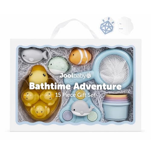 Jool Baby 15-Piece Bathtub Toys Gift Set – Bath Squirts, Rubber Ducks, Whale Fidget Spinner Toy – Bath Toy Storage Organizer Included | NAPPA Award Winner – Great Gift in Gift-Ready Packaging – Includes Mesh Storage Bag for Air Drying & Keeping Toys Or...
