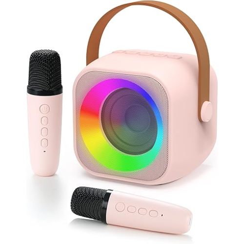 Karaoke Machine for Kids, Toys for 3-12 Years Old Girls Gifts, Kids Karaoke Microphone Machine Toy, Best Fun Christmas Birthday Gifts for 5 6 7 8 9 10 11 Years Teens Girl Boys Pink 2 Mic