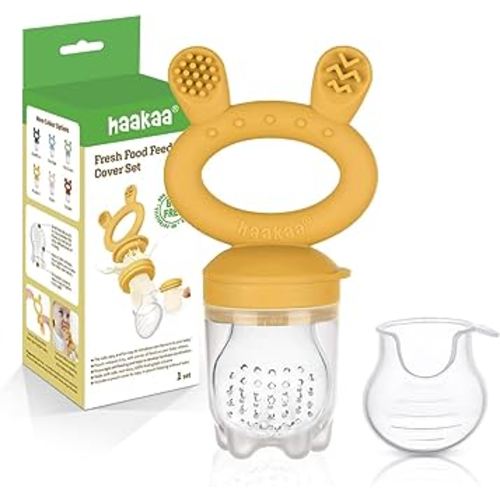 Haakaa Baby Fruit Food Feeder Pacifier | Milk Frozen Set | Silicone Feeder and Teether for Infant Safely Self Feeding, BPA Free Teething Relief Toy (Mustard)
