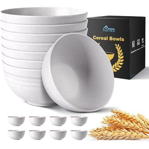 HOTEC Unbreakable Wheat Straw Cereal Bowls - Microwave & Dishwasher Safe Soup and Salad Bowls BPA Free, Set of 8, 26oz, White