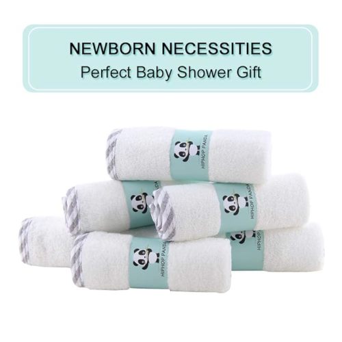 HIPHOP PANDA Baby Washcloths, Rayon Made from Bamboo - 2 Layer Ultra Soft Absorbent Newborn Bath Face Towel - Reusable Baby Wipes for Delicate Skin - Gray Stripe, 30 Pack - 30 Pack - Gift Box Set