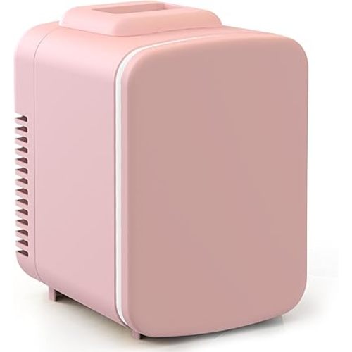 Simple Deluxe 4L/6 Can Mini Fridge, Portable Cooler & Warmer Freon-Free Refrigerator, Provide Compact Storage for Skincare, Beverage, Cosmetics, Bedroom, Office, Pink