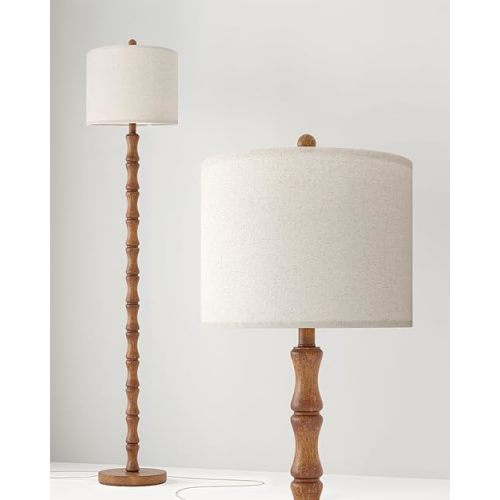 BOBOMOMO 62" Rustic Farmhouse Floor Lamp with Remote & Dimmable 9W Bulb, 3 Color Temperatures Tall Resin Standing Lamp, Retro Floor Lamp for Living Room, Bedroom, Office, Nursery, Reading Nock