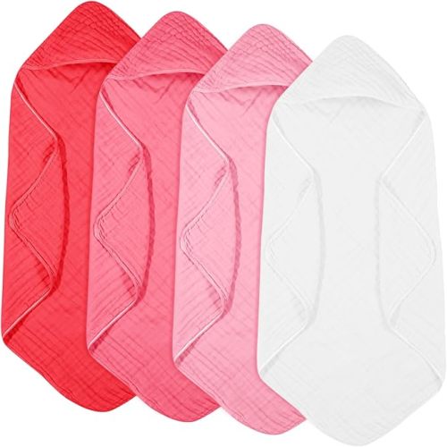 Peryiter 4 Pcs Muslin Hooded Baby Towels, 32"x 32" Cotton Newborn Bath Towel Muslin Infant Baby Blankets Absorbent Unisex Newborn Registry Gift Essentials for Girls Boys (Warm Colors)