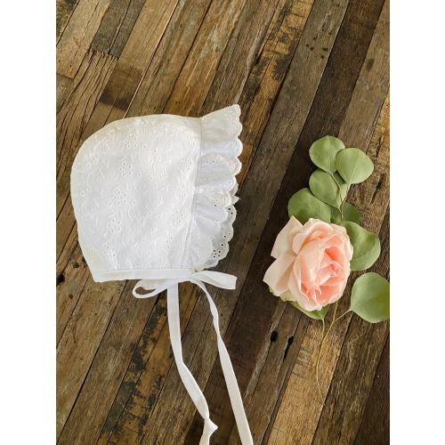 White eyelet baby bonnet / hat / infant hat.