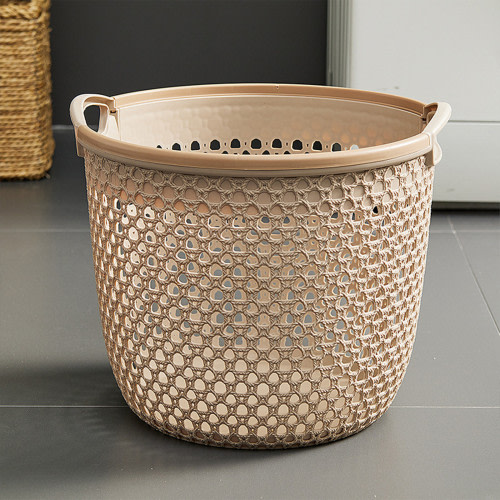 Lilgiuy Portable Laundry Basket, Storage Basket With Handles, Large Storage Baskets for Decor, Hollow Basket for Blankets, Toys, Clothes, Shoes, 7.68"x7.68"x5.51", Beige