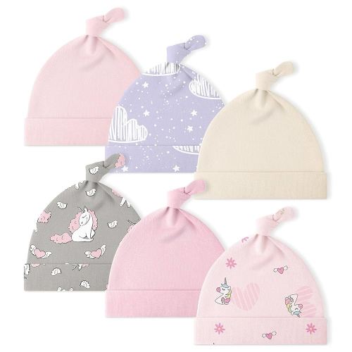 Yoofoss Baby Hats 0-6 Months 100% Organic Cotton Knot Newborn Hats for Boys Girls Beanie Set Soft Infant Beanie Caps 6 Pack