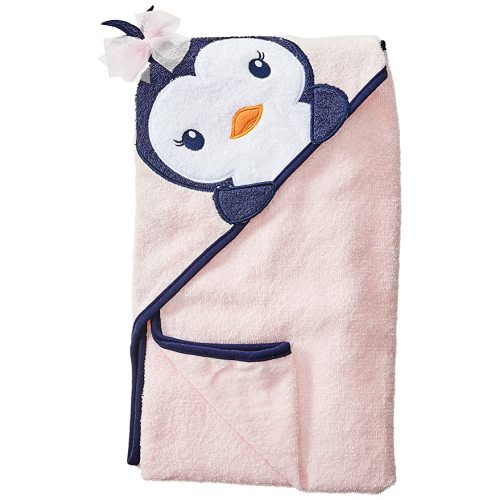 Hudson Baby Unisex Baby Cotton Animal Face Hooded Towel, Miss Penguin, One Size