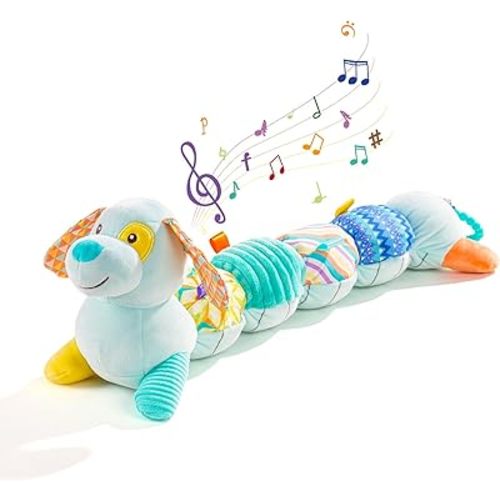 Koty Baby Musical Stuffed Animal, Blue Puppy With Multi-Sensory Crinkle, Rattle and Textures - Infant Tummy Time Toy for 0-12 Months, Baby Boy and Girl Gifts