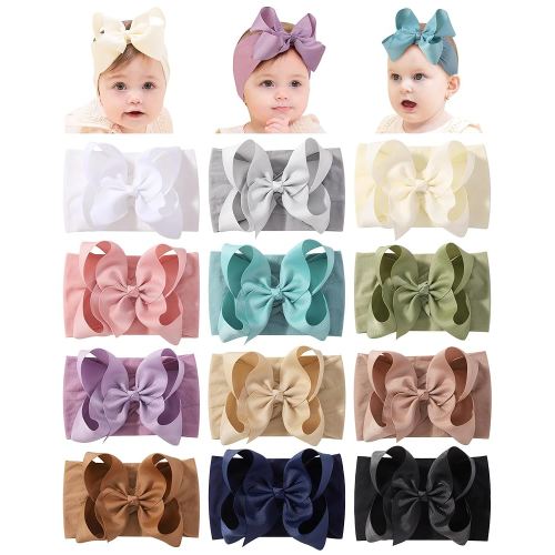 doboi 12pcs Big Baby Bows Baby Girl Headbands Ribbon Bow Hair Accessories Nylon Headband Bows for Baby Girls Infant Newborn Toddler