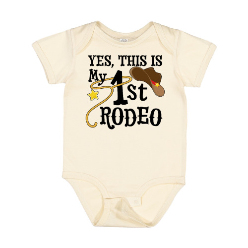 Inktastic Yes, This is My 1st Rodeo Cowboy Hat with Red Band, Lasso Boys or Girls Baby Bodysuit