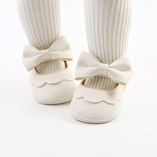 Amazon.com | LAFEGEN Baby Girls Mary Jane Flats with Bownot Non Slip Soft Sole PU Leather Newborn Infant Toddler First Walker Cirb Dress Shoes, 6-12 Months Infant, 07 White | Mary Jane