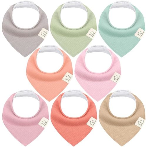 KeaBabies 8-Pack Organic Baby Bandana Bibs for Drooling and Teething - Super Absorbent Triangle Baby Drool Bibs for Girls, Boys, 100% Cotton Extra Soft for Newborn, Infant 0-36 Months (Moor/Quin)