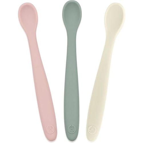 WeeSprout Silicone Baby Spoons - First Stage Infant Feeding Utensils With Soft-Tip, Bendable Kitchenware for Parent & Self-Feeding, Ultra-Durable, Dishwasher Safe, Travel Case, Set of 3