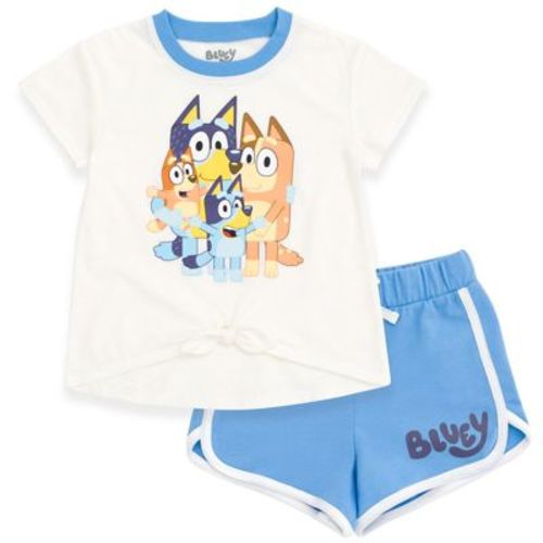 Bluey Bingo Bandit Chilli Toddler Girls T-Shirt and Dolphin French Terry Shorts Outfit Set White / Blue 2T