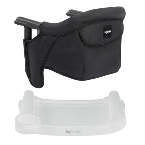 Inglesina Fast Table Chair - Black + Fast Dining Tray - Portable Baby High Chair - for Babies & Toddlers up to 37 lbs - Fits Tables 0.8'' to 3.5'' Thick - Compact & Easy to Use - Travel Bag Included