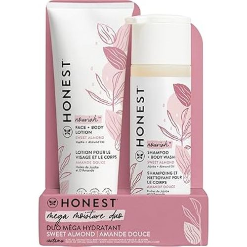 The Honest Company 2-in-1 Cleansing Shampoo + Body Wash and Face + Body Lotion Bundle | Gentle for Baby | Naturally Derived | Sweet Almond Nourish, 18.5 fl oz