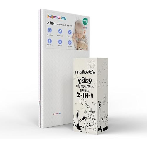 Memory Foam Dual-Sided Crib Mattress with Play Mat, Comfort Toddler Bed Mattress, Baby Mattress for Infant and Toddler, Removable Cover (Unisex, 52x28x5 inches)