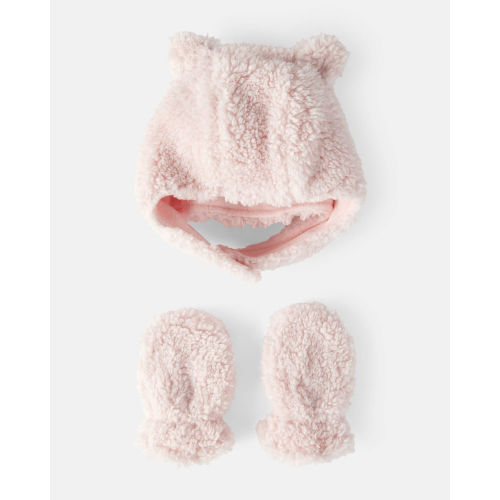 Baby Girl Sherpa Winter Hat & Mittens Set - Pink - Carter's | Carter's