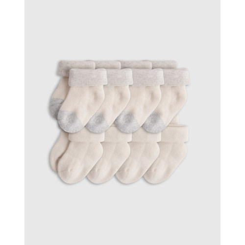 Organic Cotton Fold Over Socks 8-Pack - Baby in White/Grey
