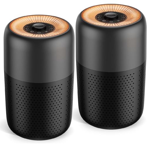 2 Pack YARIKI Air Purifiers for Bedroom Home with Aromatherapy Function,Small Air Purifier with Nightlight Speed Control,24dB Low Noise for Better Sleep,For Pet Room Dorm Kitchen,P60 (Black)