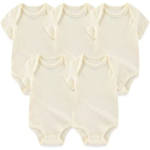 MAMIMAKA Newborn Baby Short Sleeve Bodysuit Cotton One-Piece Baby Clothes 5-Pack, 0-12 Months