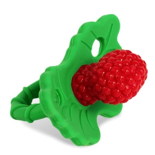 RaZbaby RaZberry Silicone Baby Teether Toy - Berrybumps Soothe Babies Sore Gums - Infant Teething Toy - Hands Free Design - BPA Free - Easy-to-Hold Design - Teething Relief Pacifier - Fruit Shape/Red