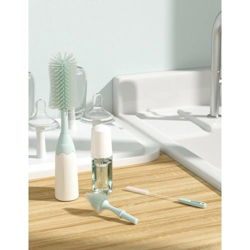 Momcozy Bottle Brush Kit, Innovative Push-Press Design for Better Cleaning - Baby Bottle Cleaner Brush for Baby Bottle, Breast Pumps, Nipples, and More - Can Generate Foam for Better Cleaning, Green - Press Bubble Style