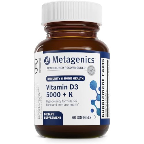 Metagenics Vitamin D3 + K - for Immune Support, Bone Health & Heart Health* - Vitamin D with MK-7 (Vitamin K2) - Non-GMO - Gluten-Free - 60 Softgels - 5,000 IU