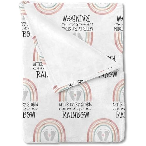 HawSkgFub Boho After Every Storm Comes A Rainbow Baby Blanket Girls Gift, Pink Footprint Inspirational Flannel Fleece Nursery Bed Blankets, Soft Lightweight Newborn Infant Toddler Crib Bedding 30 x 40