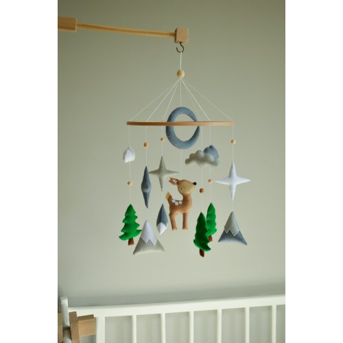 Deer crib mobile, Nature mobile, Baby animals mobile, Woodland nursery decor, Baby cot mobile fawn, Forest animals mobile, Felt baby mobile