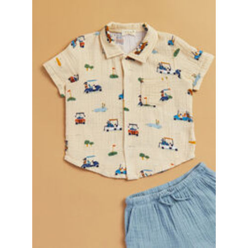 Cutie Golf Cart Baby Polo and Shorts Set in Oatmeal | Tullabee