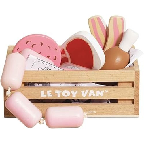 Le Toy Van - Educational Pretend Play Toy Food | Wooden Honeybee Market Meat Crate | Supermarket Pretend Play Shop Food