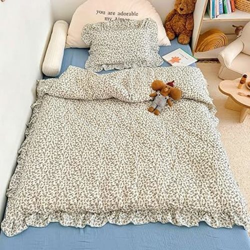 BuLuTu Blue Floral Duvet Cover 100% Cotton Muslin 47"x59"