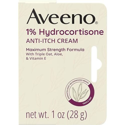 Aveeno Maximum Strength 1% Hydrocortisone Anti-Itch Cream with Pure Oat Essence, Triple Oat Complex, Aloe & Vitamin E, for Itch, Rash & Redness Relief, 1 oz (Pack of 2)